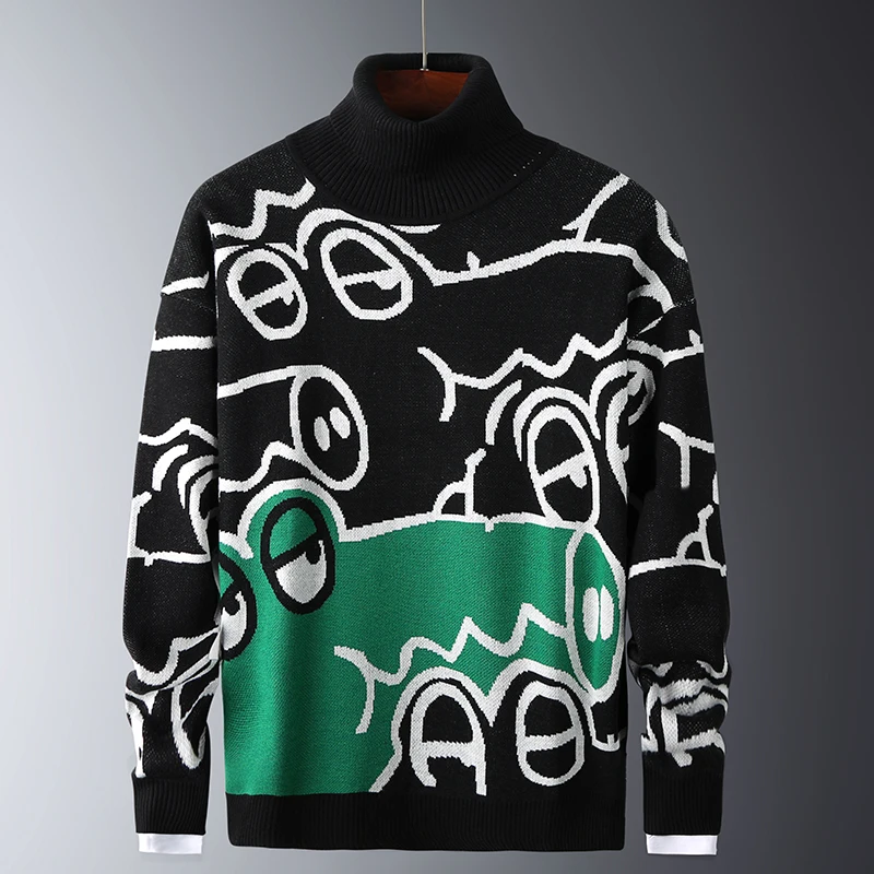 

Male Warm Pullovers 2021 Trendy Style Mens Autumn Sweaters Fit Knitted Casual Slim Sweaters Cotton Long Sleeve Crocodile Pattern