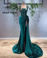 luxury velvet beaded evening dresses square neck birthday party gowns high slit african formal dress robe de soir%c3%a9e femme