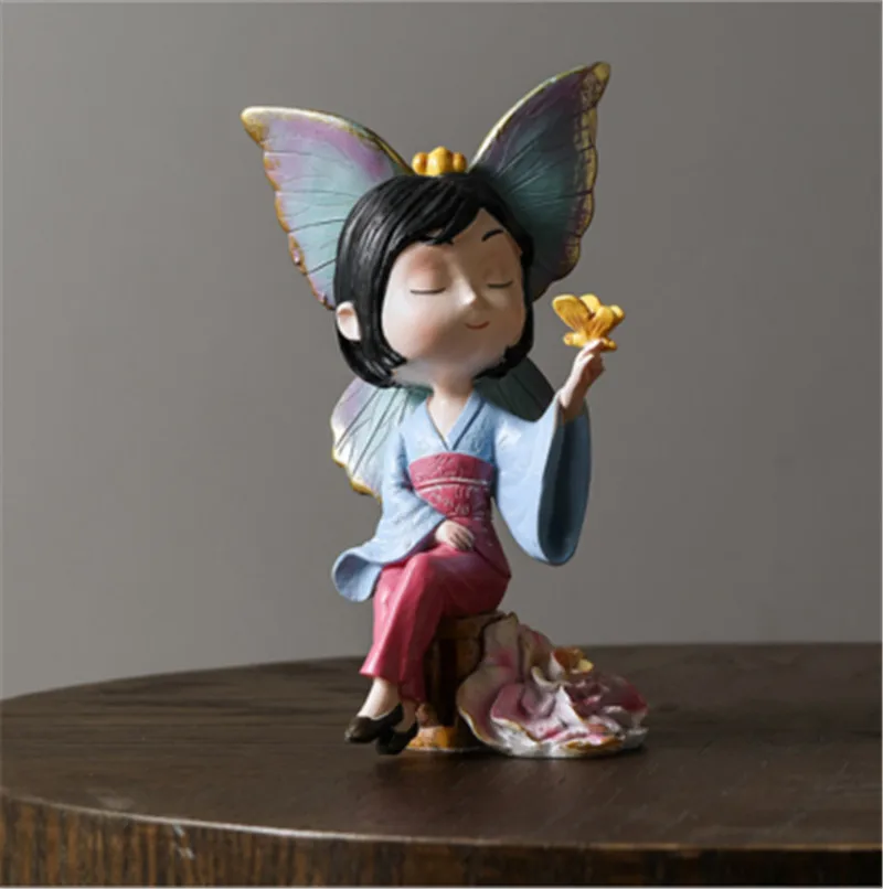 HHT японский мультфильм Скульптура девушки настольные украшения дома бабочка