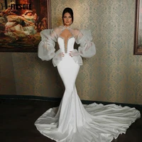 fivsole sexy mermaid wedding dresses 2021 with puff jacket sweep train modest vestido de novia crystals bridal gowns custom