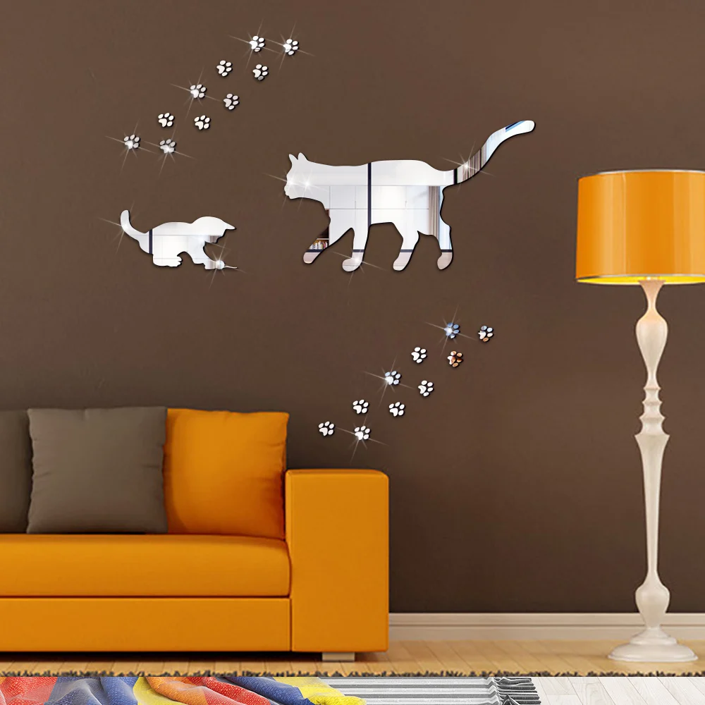 

3D Wall Mirror Stickers Cat Mirror Wall Sticker Self-adhesive DIY Decorative Wall Mirrors Bedroom Home Decor Living Room