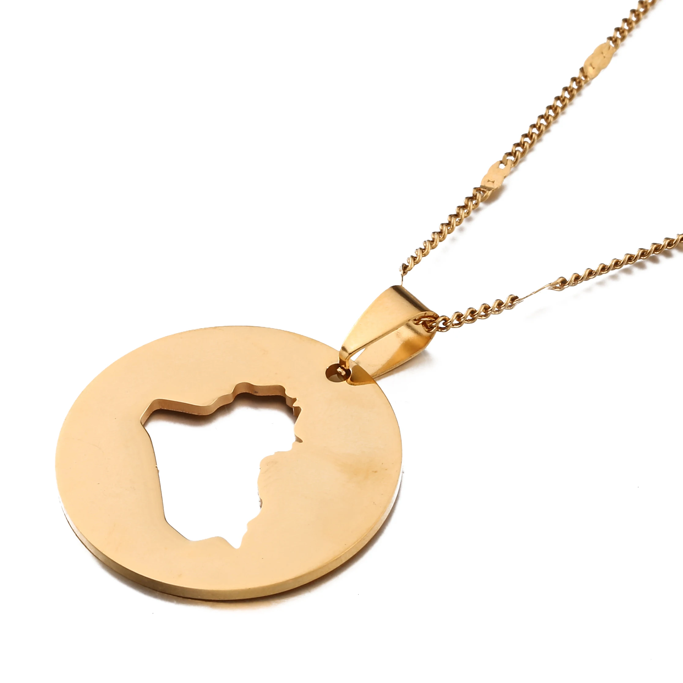 Stainless Steel Gold Color Round Iraq Map Pendant Necklaces Trendy Iraqi Chain Jewelry | Украшения и аксессуары