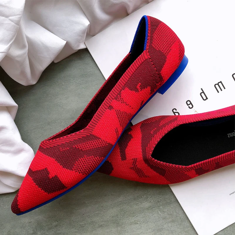 Женская обувь на плоской подошве с острым носком Мягкие вязаные мокасины для