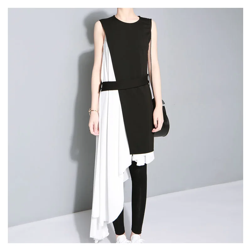 

Новинка 2021, Женская ассиметричная юбка, персонализированный Женский комплект из двух предметов, черные и белые Повседневные Платья Миди