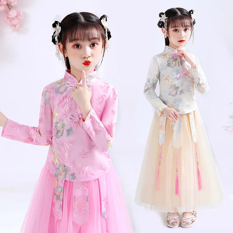 2 шт. детское платье-Ципао с цветочным принтом | Тематическая одежда и униформа