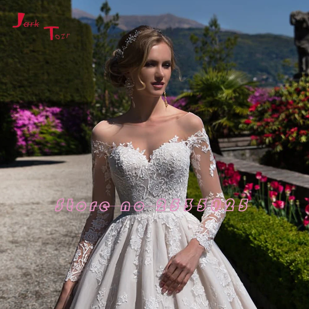 Vestido De Noiva Princesa/Свадебные платья с кружевной аппликацией и длинным рукавом