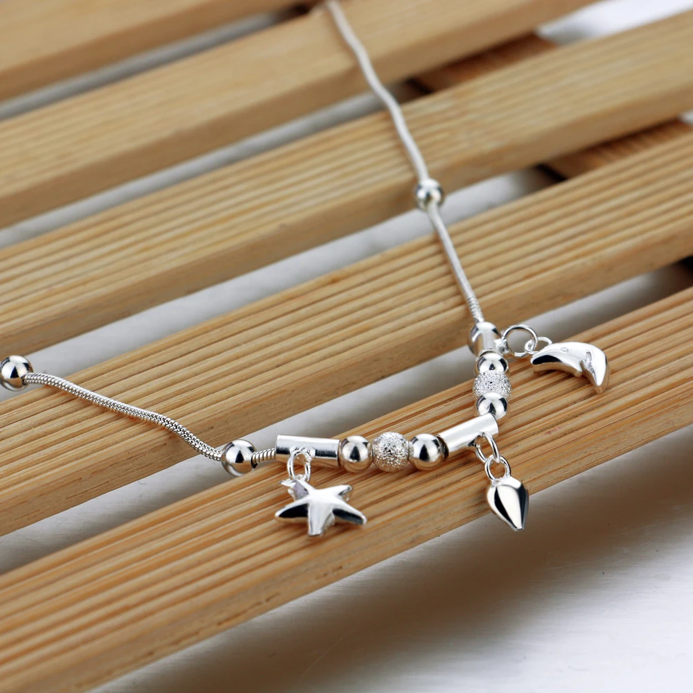 

Women's Silver Moon and Star Pendant Ankle Bracelet Simple Style 925 Sterling Silver Anklet Summer Beach Sandals Jewelry