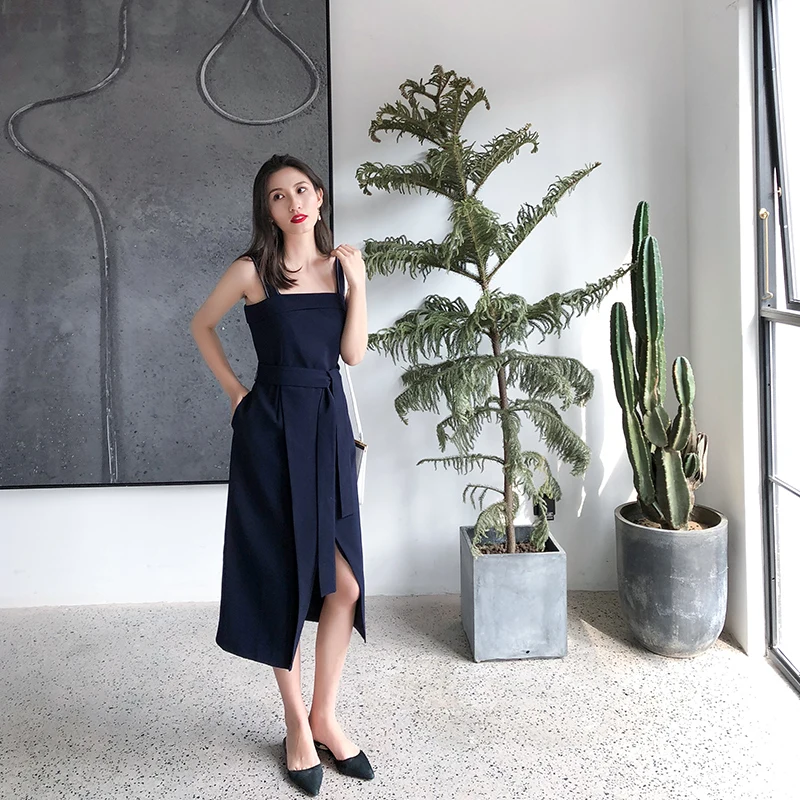 Женское платье без рукавов элегантные платья до середины икры с карманами и