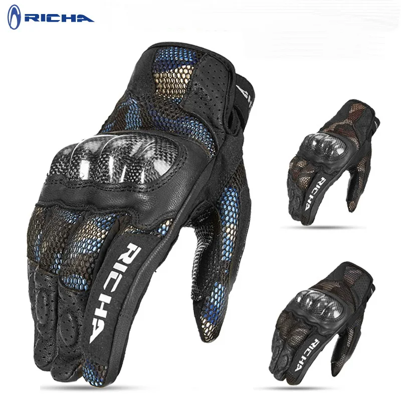 

Breathable Summer Leather Motorcycle gloves Moto riding carbon fiber protective motorbike gloves Luva Motorcyclist equipment