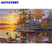 gatyztory 60x75cm oil painting by numbers autumn river landscape picture by number diy framed on canvas home decors artcraft