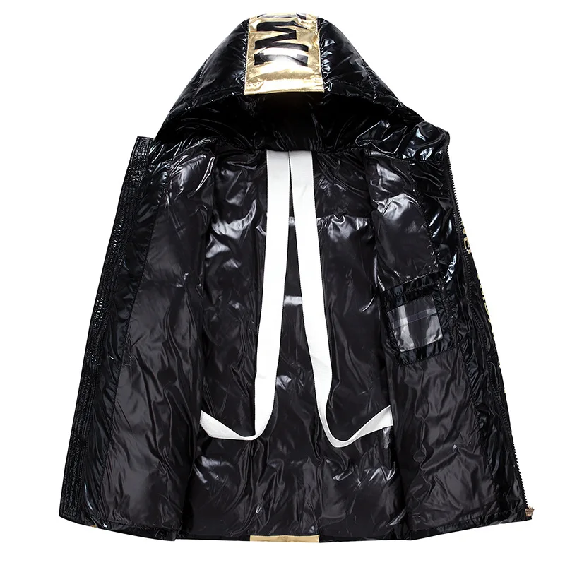2021New Couple White Duck Down Jacket Short Letter Silver Shiny Men's And Women's Hooded Thick Loose Down Jacket Men's Clothes