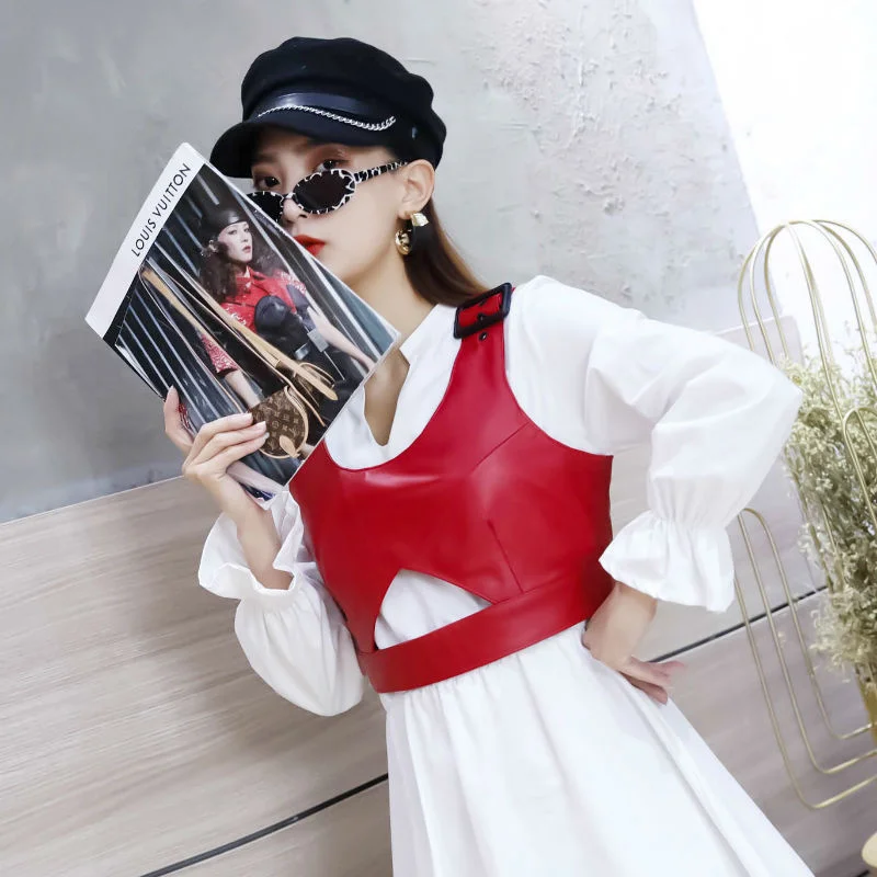 

Short vest of female zipper, red short jacket of lambskin to office slim fit casual with no spring fashion sleeves