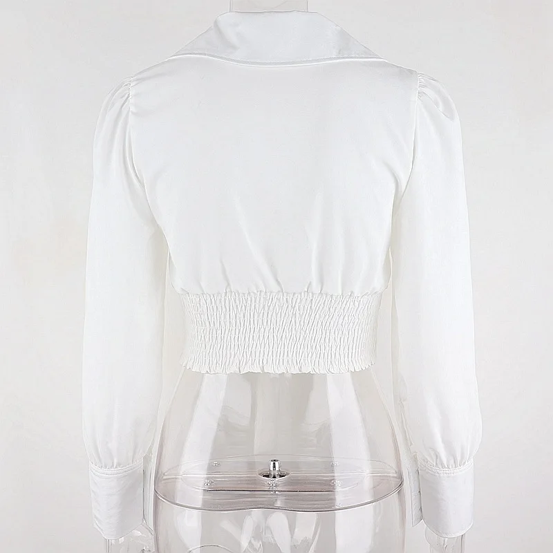 

Vintage White Women's T-shirt Lapel Collar Solid Female Y2k Top Spring Summer Long Sleeve Sexy V-neck Bow Tie Long Sleeve Top