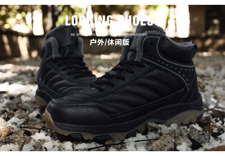 Classic Men Winter Ankle Boots Thick Plush Keep Warm Men Snow Boots Outdoor Man Leather Waterproof Winter Boots Work Shoes 39-48