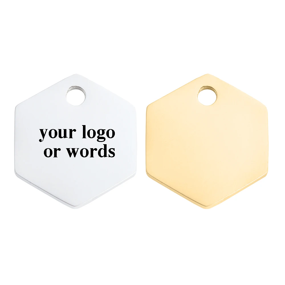 

MYLONGINGCHARM 50pcs -Custom your logo or text 10mm x 11.5 mm Hexagon Tags Charms For Necklaces Bracelets