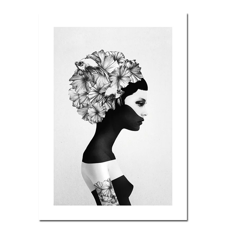 

Black And White Painting Black Girl Nordic Poster Scandinavian Abstract Painting Decorative Picture Cuadros Decoracion Unframed