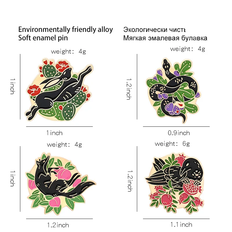 

Creative Animals with Flowers Enamel Pin Snake Rabbit Fox Crow Badges Cartoon Black Pins Gifts for Friends Jewelry Wholesale