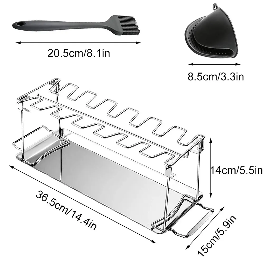 

BBQ Beef Chicken Leg Wing Grill Rack 14 Slots Stainless Steel Barbecue Drumsticks Holder Smoker Oven Roaster Stand With Drip Pan