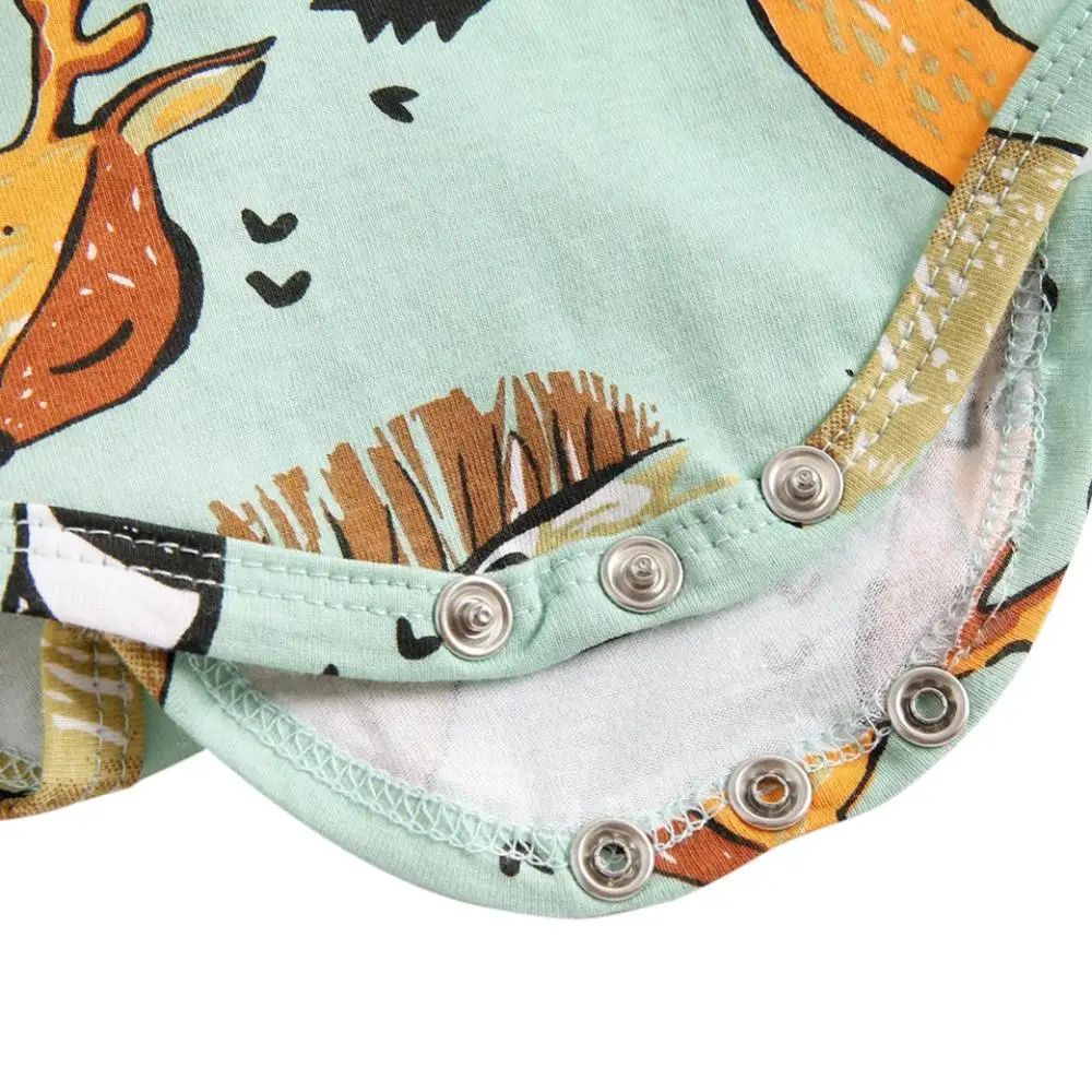 

Summer Baby Girls Cartoon Print Short Sleeve Covered Button Bodysuits