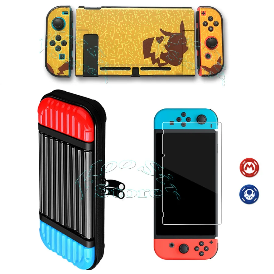5 in 1 Kit Жесткий чехол для nintendo s, сумка для переноски, защитная стеклянная пленка Nitendo Switch, цветная оболочка для nintendo Switch - Цвет: 5 in 1 Kit