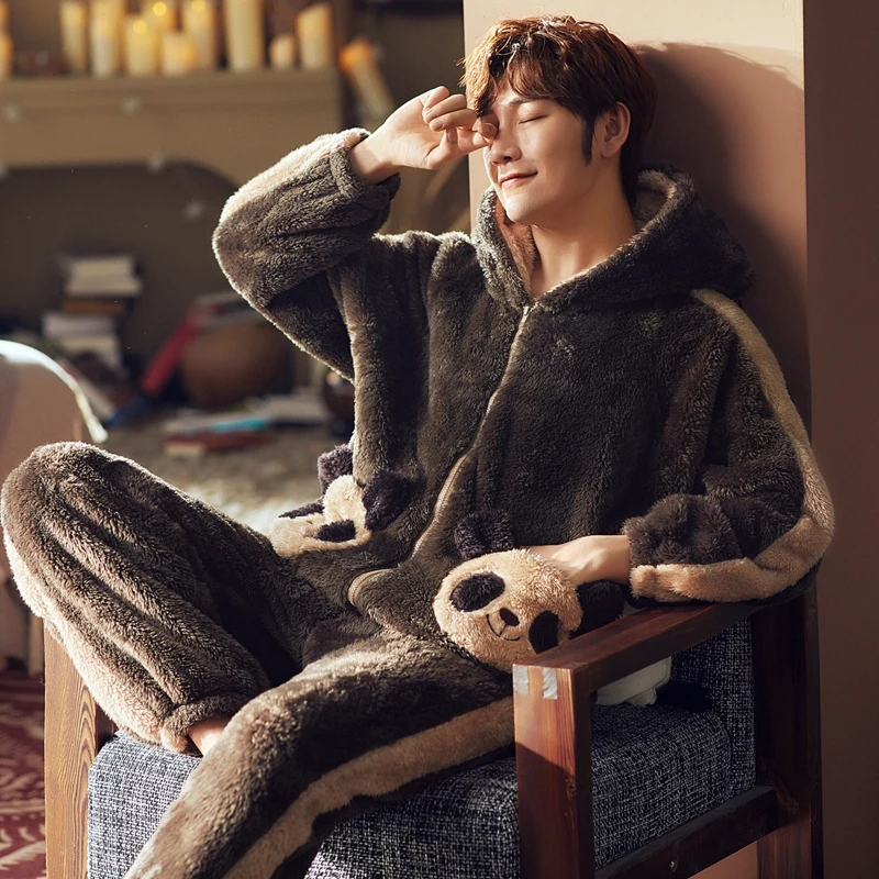 Мужские пижамы фланелевые для отдыха зимний Пижамный костюм мужские теплые