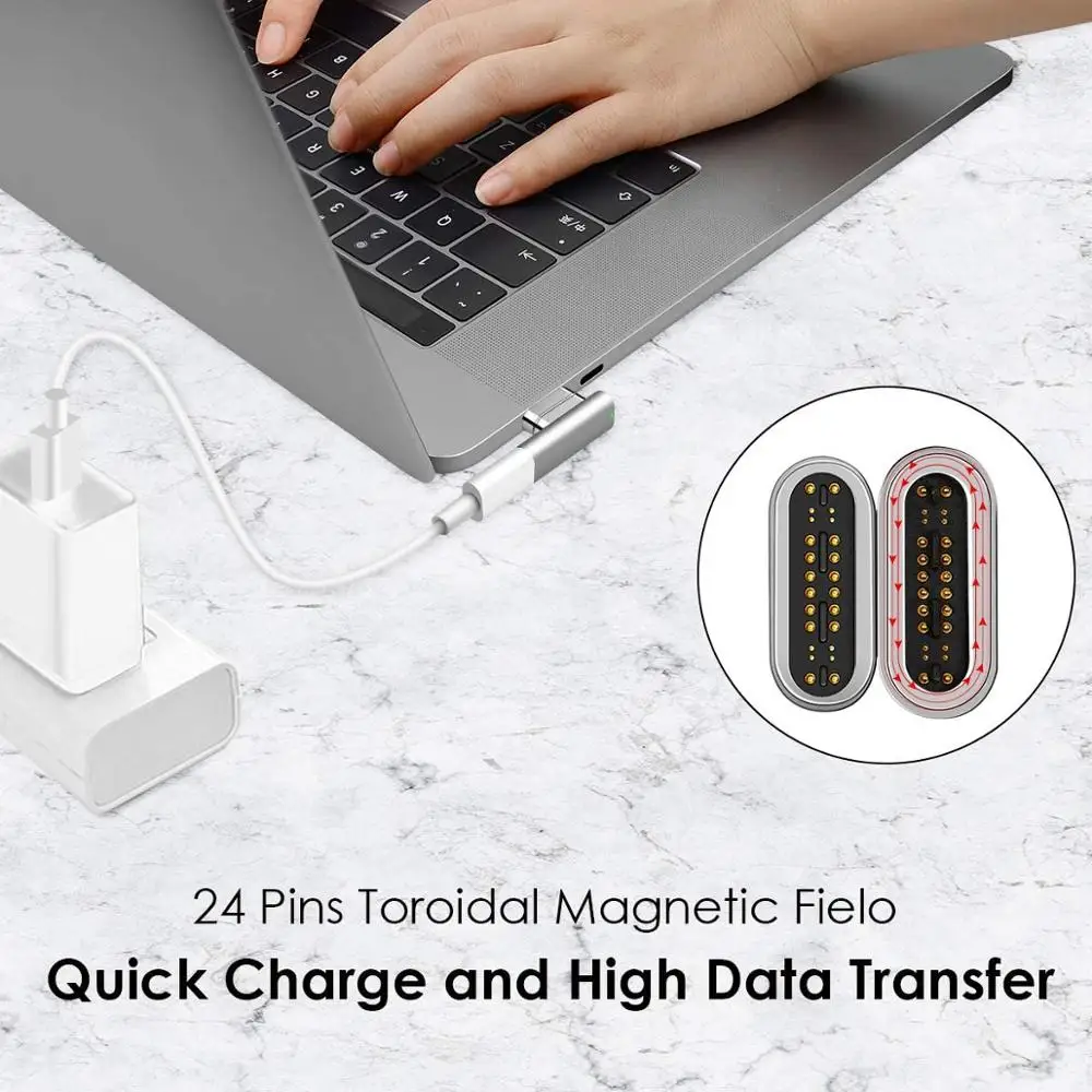 Магнитный USB C адаптер поддержка PD зарядного устройства и передачи данных (10Gbp/s)