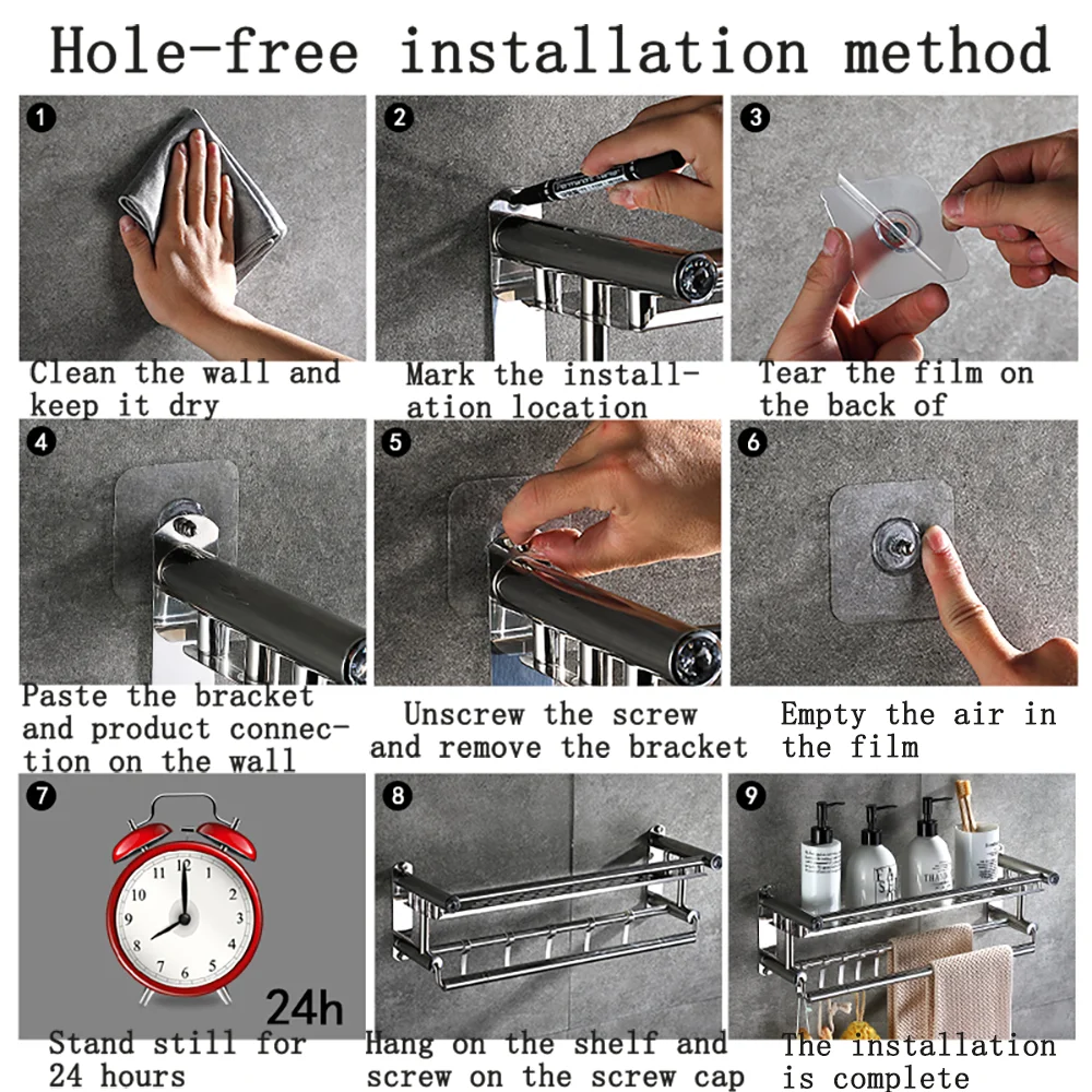 

Bathroom multifunctional stainless steel shelf to place towels and toiletries, free punching, high-quality bathroom essential