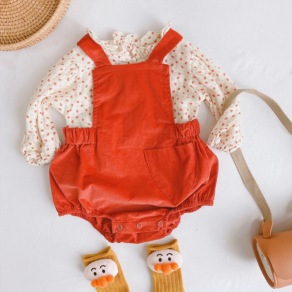 

Spring Autumn Newborn Baby Rompers Infant Corduroy Cute Overalls Sling Strap Clothes Fashion Pocket Sleeveless Romper Jumpsuit