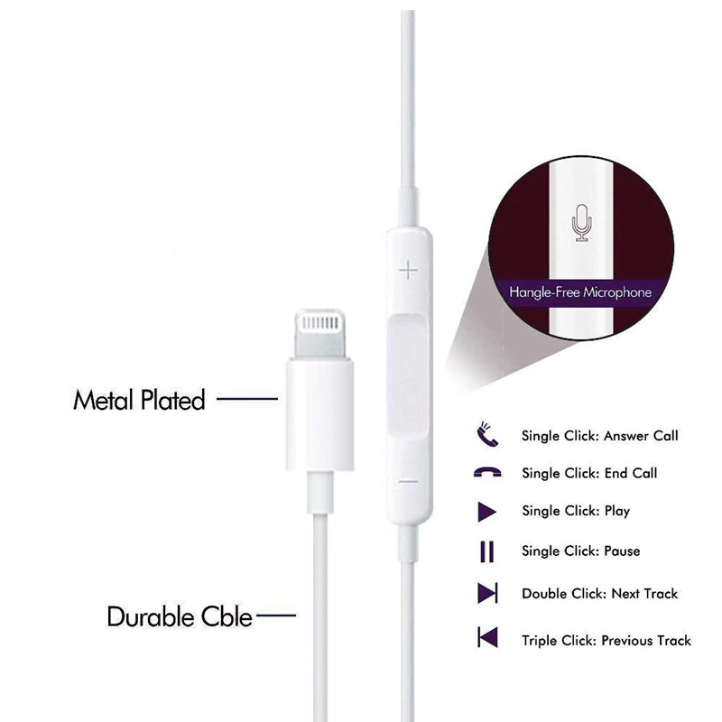 Для iphone Lighting наушники с микрофоном проводные стерео для Apple iPhone 8 7 Plus X XS MAX XR 11 Ear phone