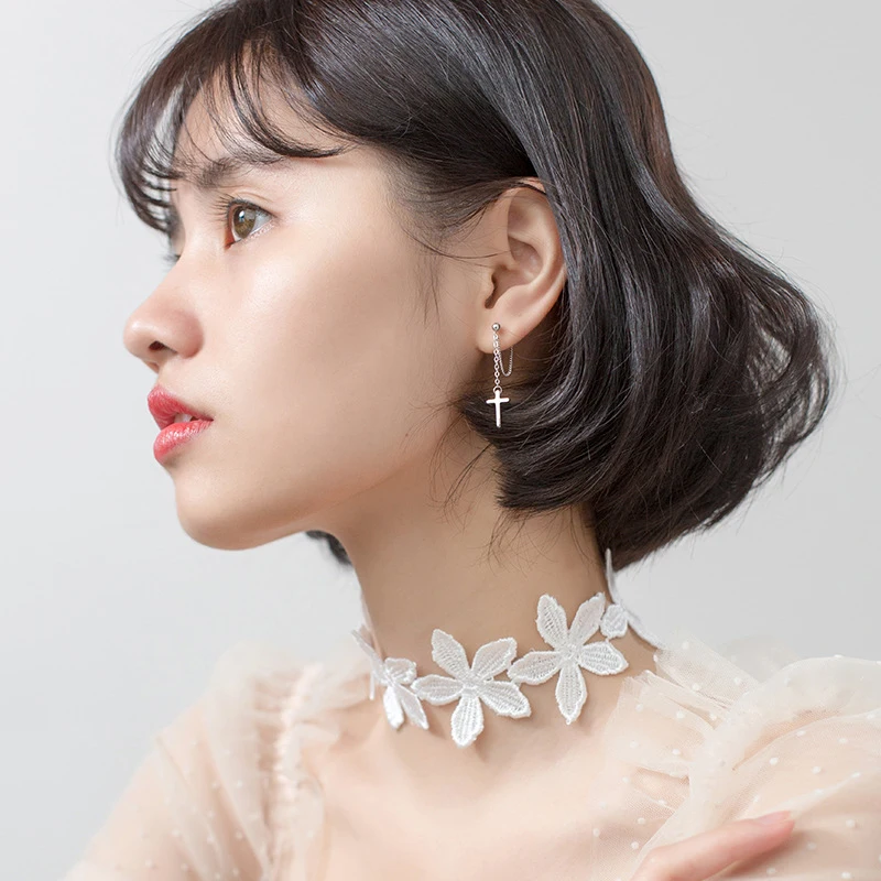 Modian Fashion Long Tassel Cross Drop Earrings Elegant Charm 925 Sterling Silver Swing Dangle Ear For Women Bead S925 Jewelry | Украшения и