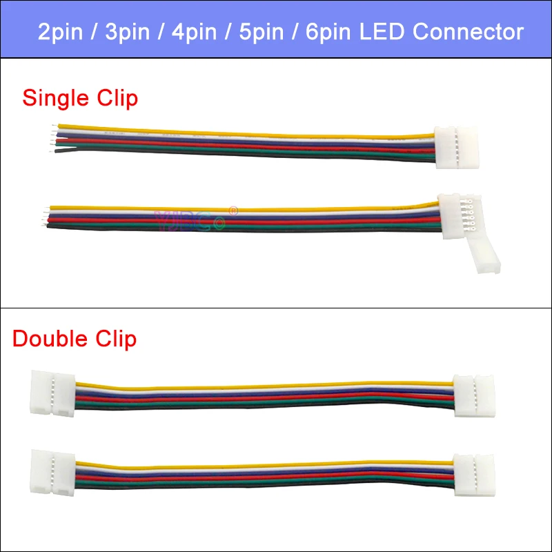 

5pcs LED Welding free connector clip 2pin 3pin 4pin 5pin 6pin LED Connector with Cable For 5050 RGB WS2812B WS2811 LED strip