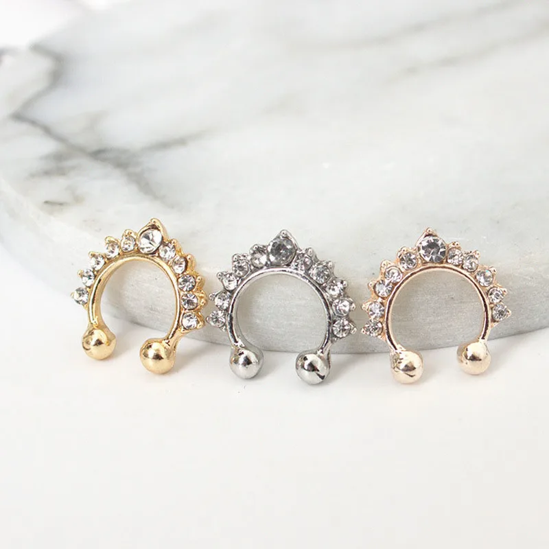 1 шт. модные стразы из сплава Поддельные кольца для носа Перегородка кольцо