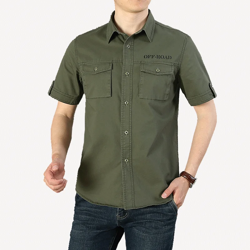 

Men's Shirt High Quality New Men Cargo Shirt Military Tactical Shirt Summer100% Cotton Solid Mens Casual Shirt Plus Size 5XL