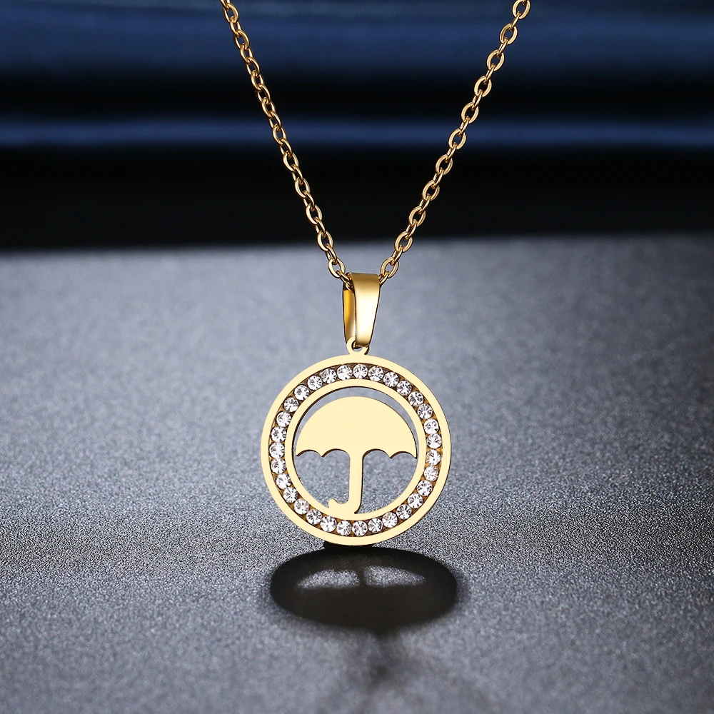 

CACANA 316L Stainless Steel Umbrella Necklace NEW Crystal Rhinestone Necklaces For Women Wedding Valentine's Day Gifts N2204