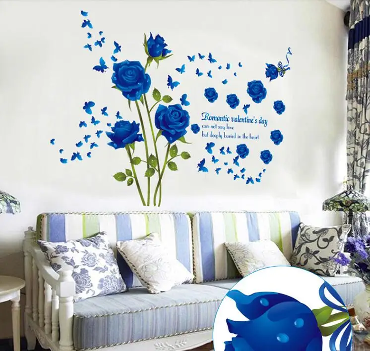 

Romantic Roses Large Wall Stickers Flowers Decals Home Decor Living Room Bedroom