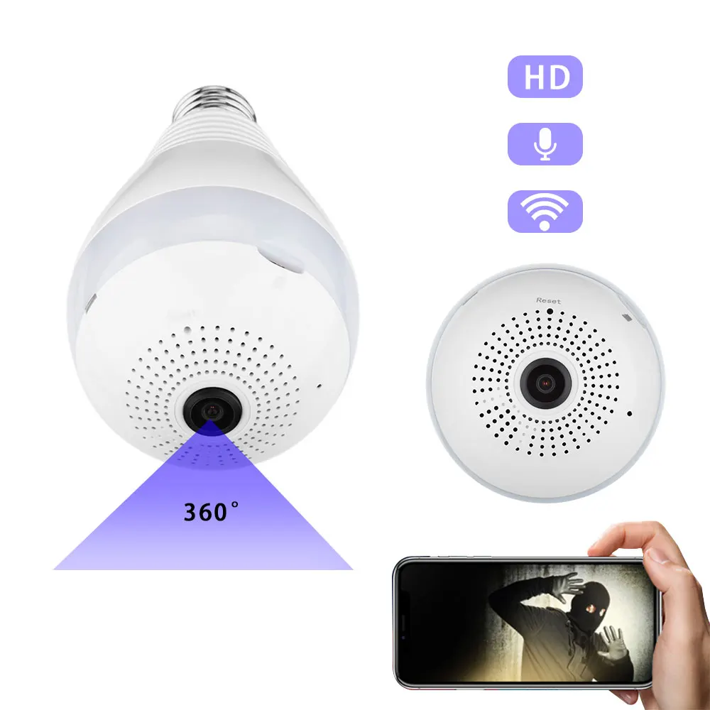 Беспроводная IP светильник видеонаблюдения 960P WiFi с углом обзора 360