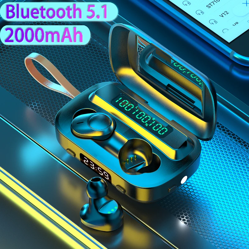 Наушники TWS Bluetooth 5 1 беспроводные наушники с зарядкой 2000 мАч 9D стерео спортивные