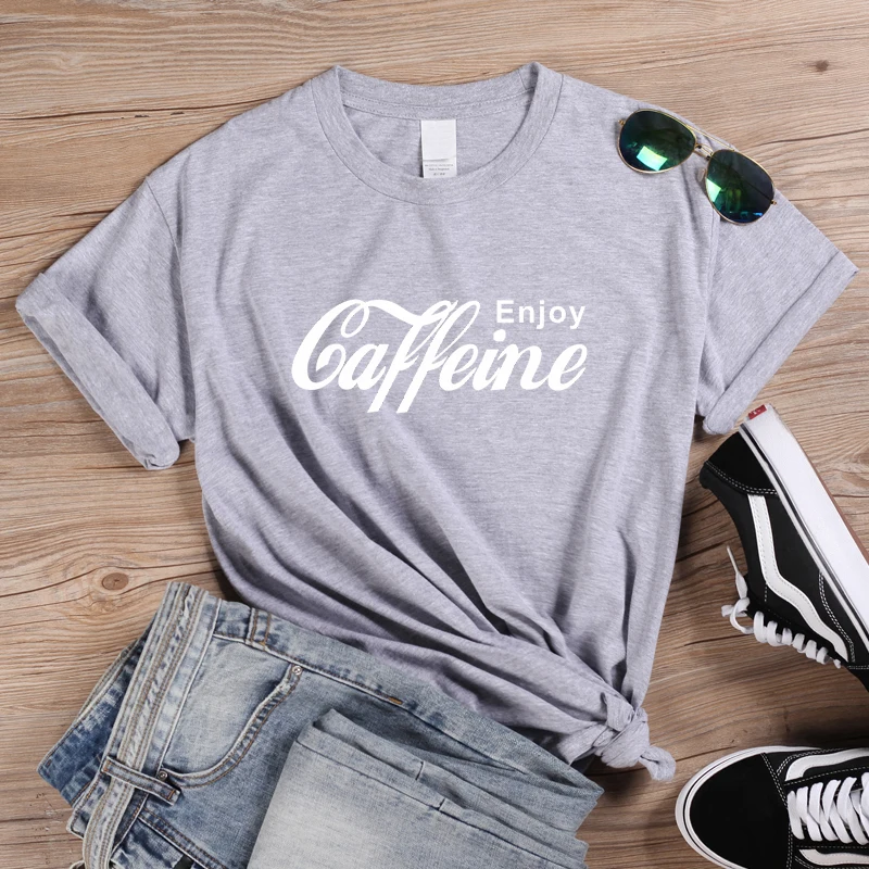 ONSEME, женская уличная одежда, повседневные футболки, Enjoy Caffeine, футболка с буквенным принтом, женские Забавные футболки Cola, Harajuku, базовая хлопковая футболка