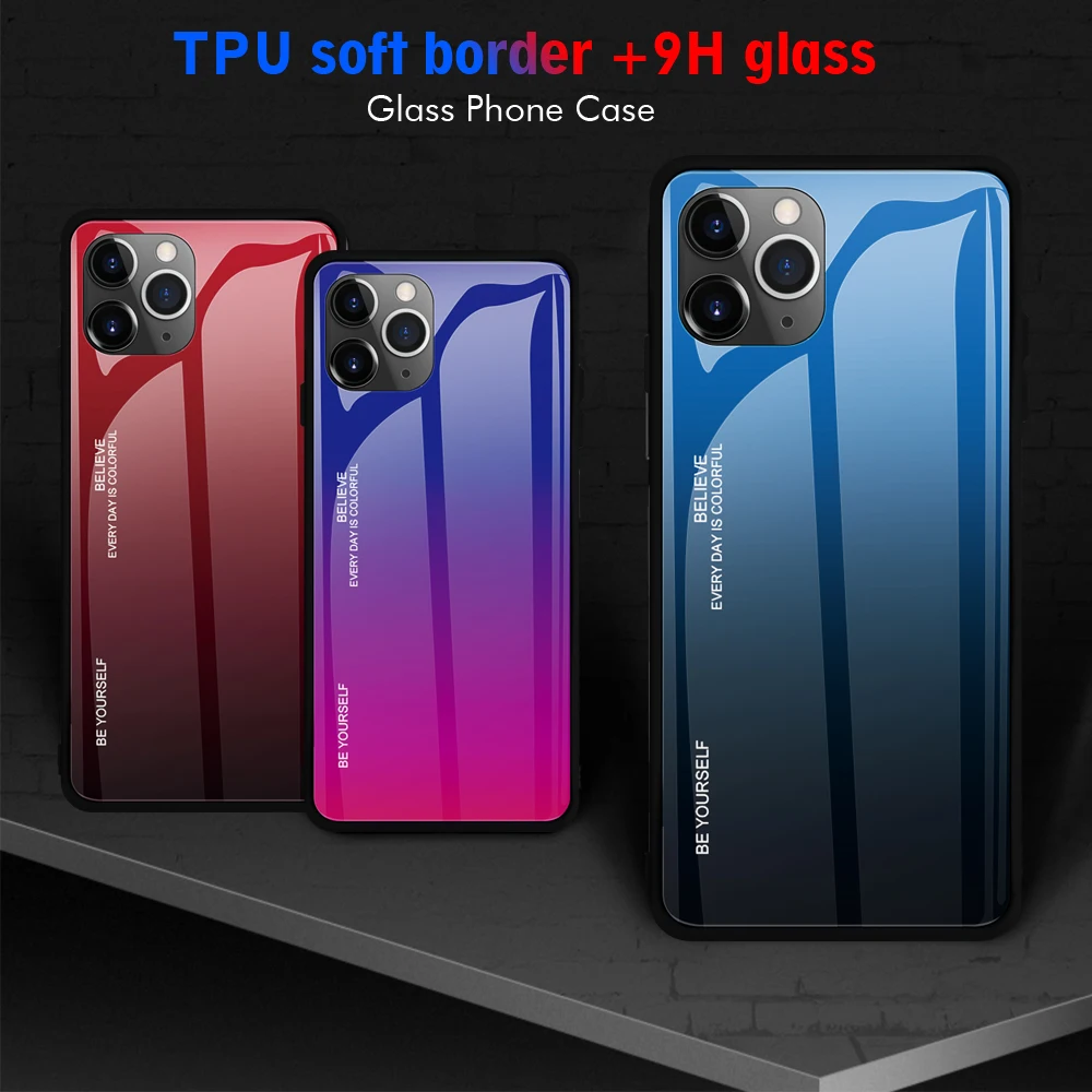 Чехол с градиентным рисунком для iPhone 11 чехол закаленным стеклом 12 Pro Max Mini X XR XS 7 8 6s