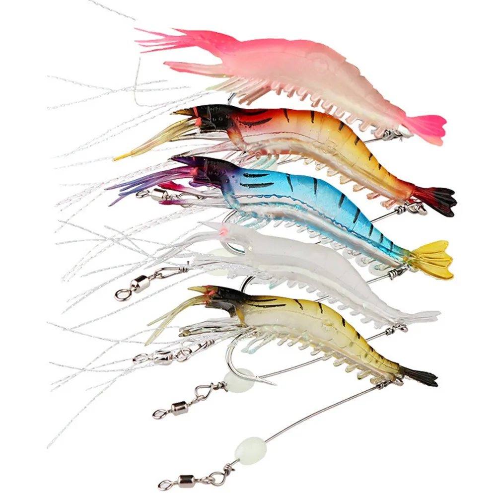

1/5Pcs 9cm 6g Luminous Shrimp Silicon Soft Artificial Bait With Hooks Swivels Tackle Shrimp Lure Carp Fishing Accessories Pesca