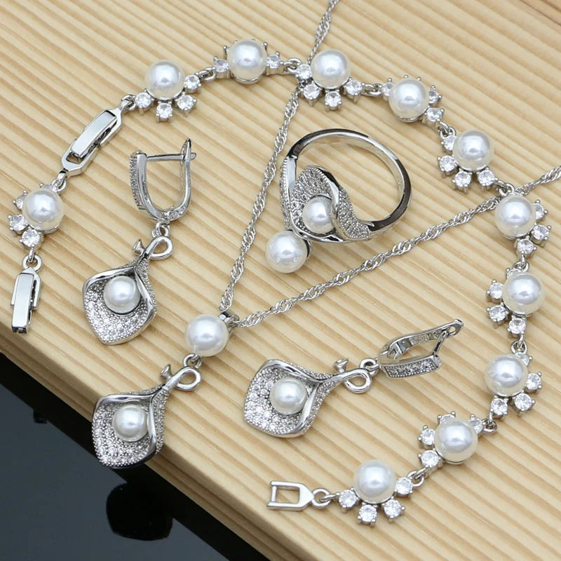 

bride Silver 925 Jewelry Set Freshwater Pearls Bracelet Earring Ring Necklace Best Gift for Women/Mom/Wife/Sister/Best Friend