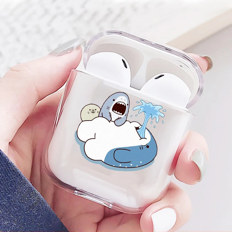 

Cute Shark Cat Pattern For Apple Airpods Wireless Bluetooth Earphone Case Soft Clear luxury For Air Pods Protective Cover Funda