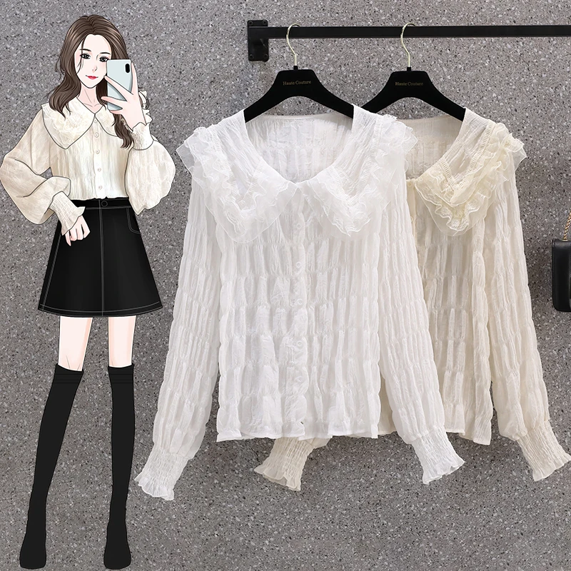 Oversized Shirt 2022 Spring Fashion Women Loose Top Chiffon Lace Shirt Plus Size M-4XL Blusas Mujer