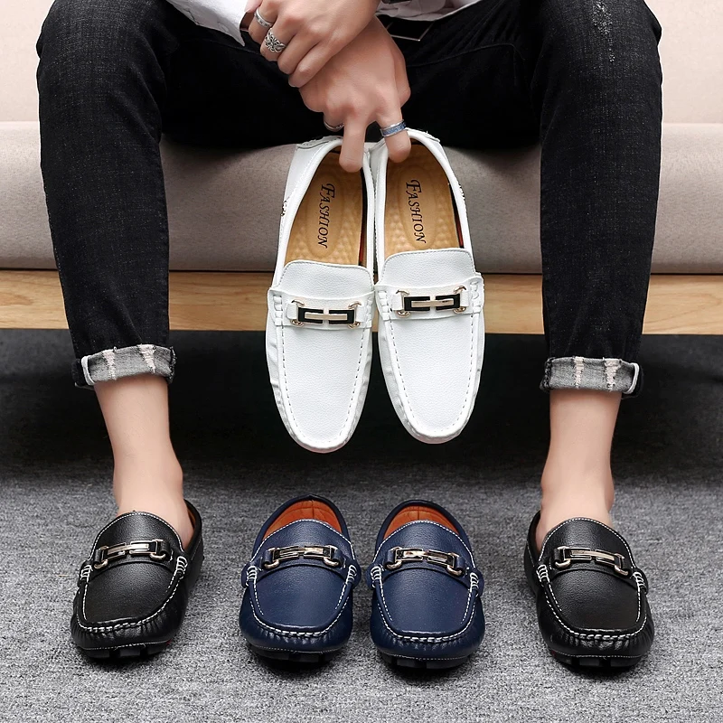 

Men Loafers Shoes Casual Spring Summer Footwear Male Soft Moccasins Men Leather Flats Shoes Soft Driving Shoes Big Size 38-47#