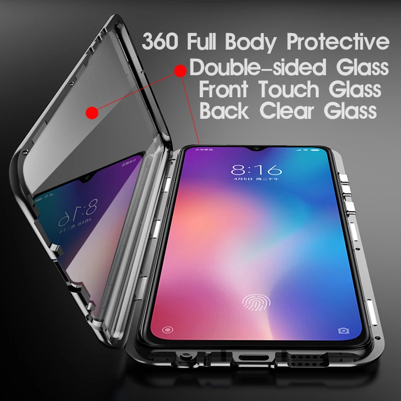 Двухсторонний магнитный металлический чехол для Xiaomi Mi 9 SE 8 CC9 A2 A3 Lite F1 MAX 3