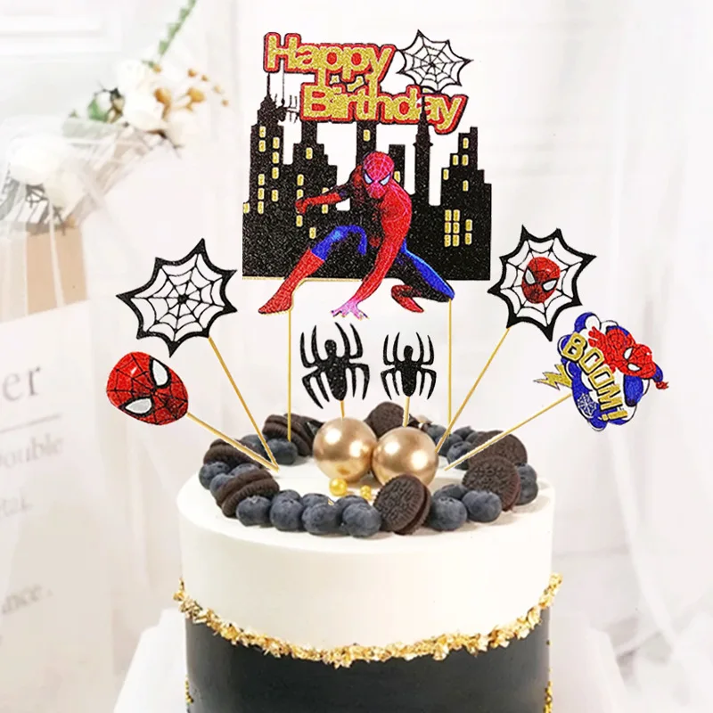 1set Spider man Theme Cake Toppers for Birthday Party Cartoon Disney spider man Cake Decoration Party Supplies Set Gifts Toy