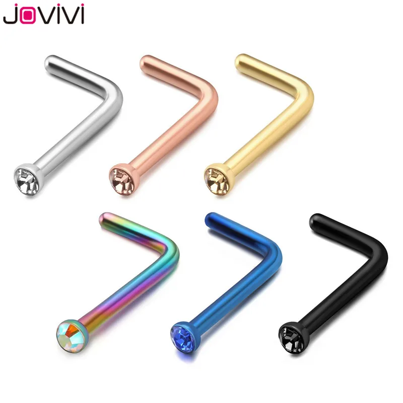 1.5mm Mixed Color JOVIVI Мода 6 шт. нержавеющая сталь 1,5 мм-3 мм страз 20 г серьги в нос, гвоздики кость ноздрил Pin L форма Бар пирсинг носа ювелирные изделия - Окраска металла: 1.5mm Mixed Color