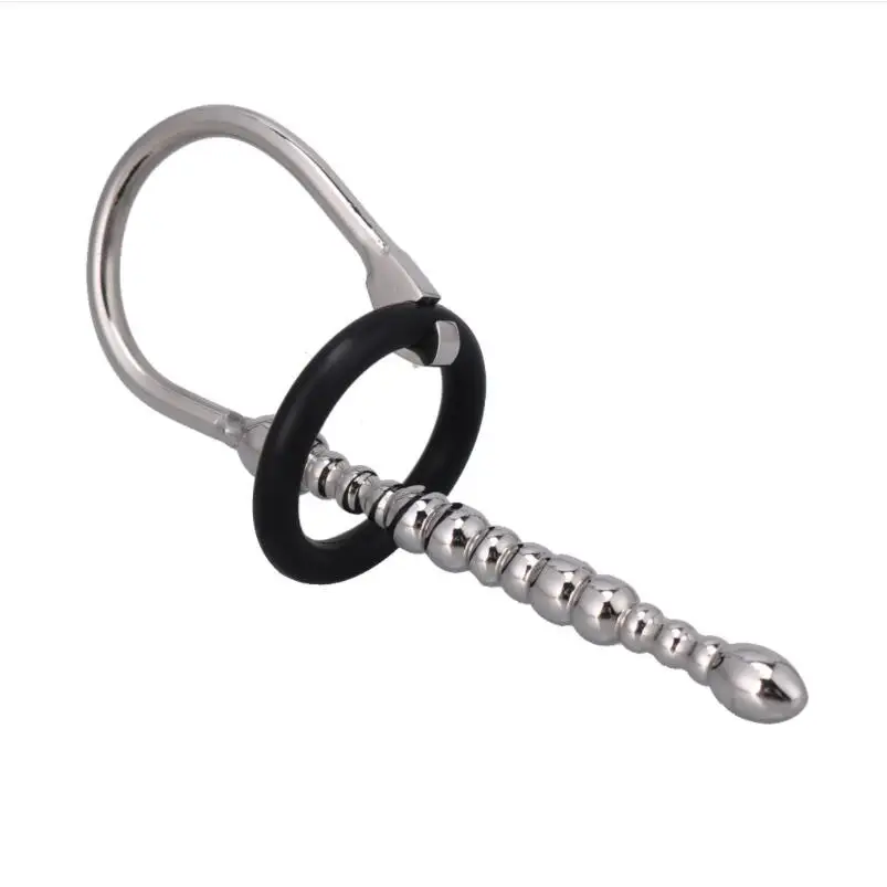 

Latest Male Stainless Steel Urethral Sounding Stretching Stimulate Bead Dilator Penis Plug With Cock Ring BDSM Sex Toy C016