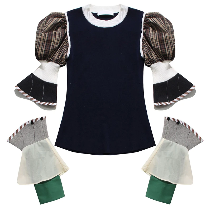 

Женские Свитер с цветными вставками пуловеры, весна-осень, съемный рукав, высокий женский джемпер