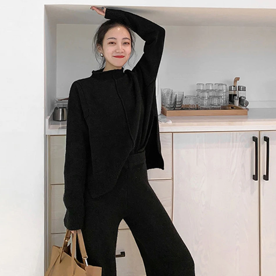 Драпированные вязаные брюки с широкими штанинами костюм из двух предметов